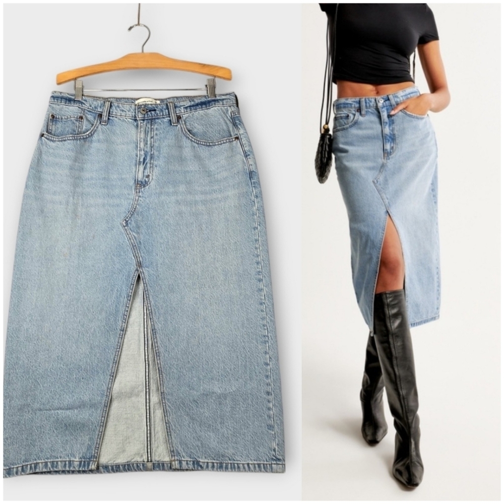 Abercrombie & Fitch Light Blue Denim A-Line Skirt